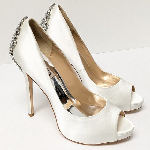 Badgley Mischka Kiara Evening Pumps, White Satin, Women's 9 M